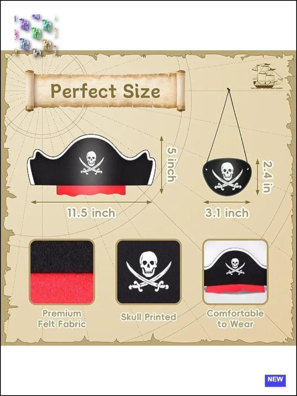 Pirate Hats with Eye Patches, Kids Party Costume Accessories, Set of 36,